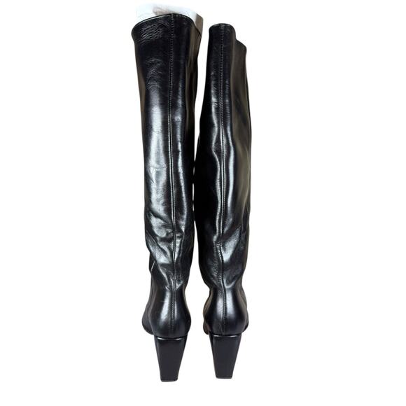 ZARA Leather Knee High Pull-On Boots Black Block Heel Made in Spain 6.5 - Picture 6 of 11